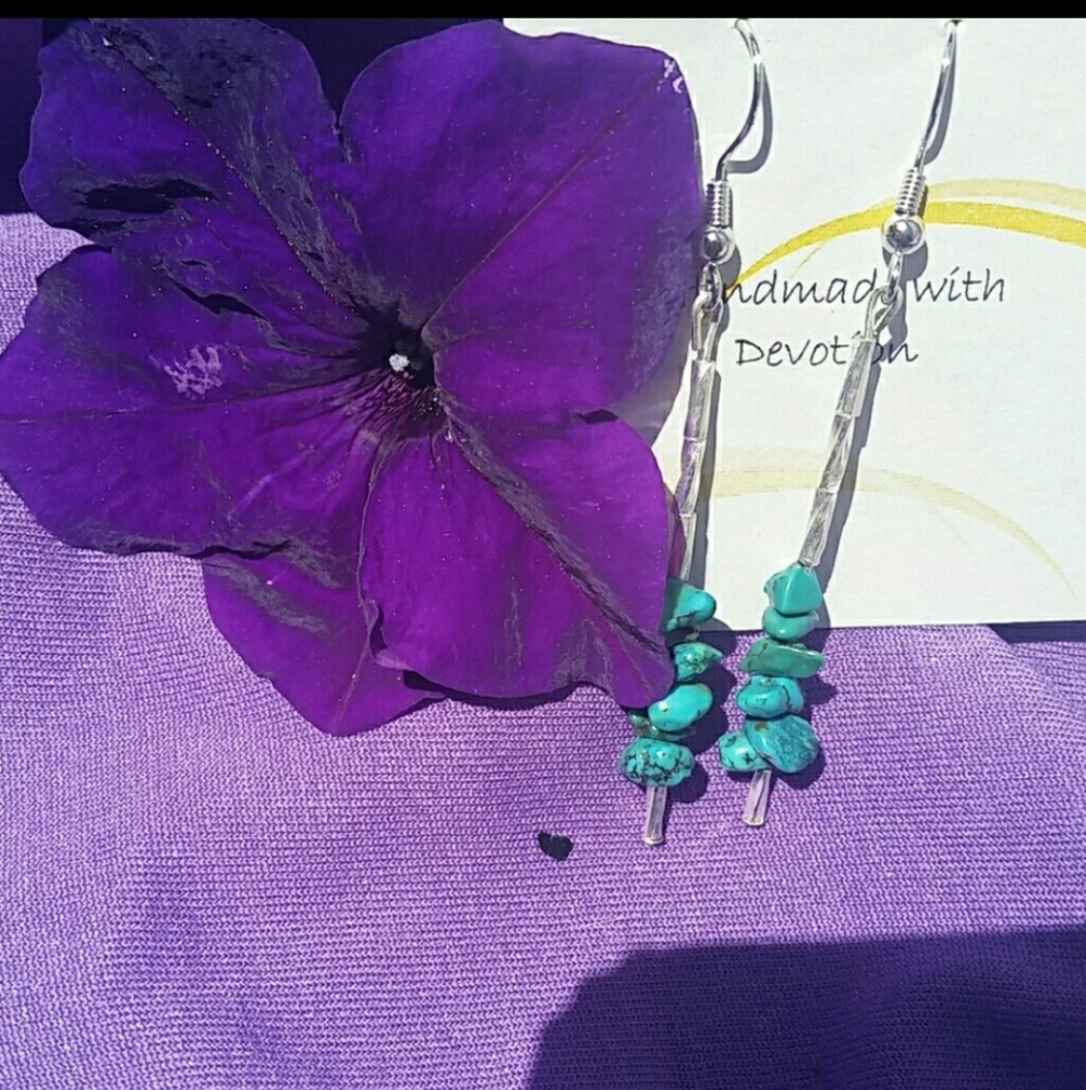 Handmade Genuine Turquoise and Silver Drop Earring